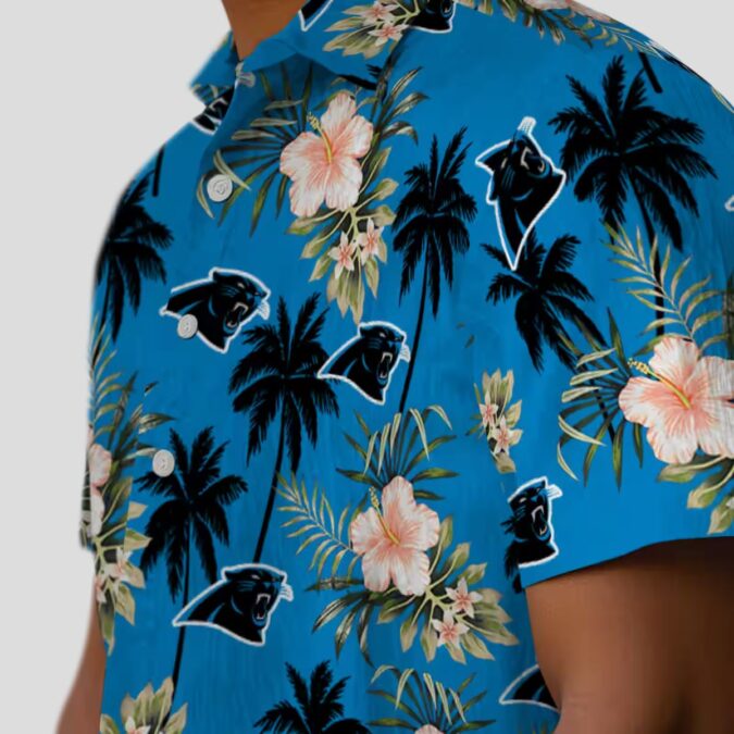 Carolina Panthers Flower Blue Hawaiian Shirt, Palm Tree Summer Beach Button Up