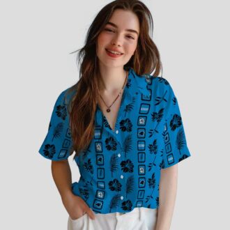 Carolina Panthers Framed Floral Blue Shirt – Summer Vacation Hawaiian Button Up