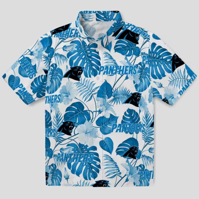 Carolina Panthers Luau Aloha Shirt - Blue & White Tropical Plants Button Up