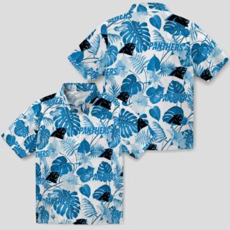 Carolina Panthers Luau Aloha Shirt - Blue & White Tropical Plants Button Up