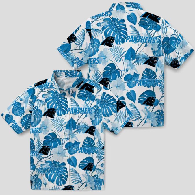 Carolina Panthers Luau Aloha Shirt - Blue & White Tropical Plants Button Up