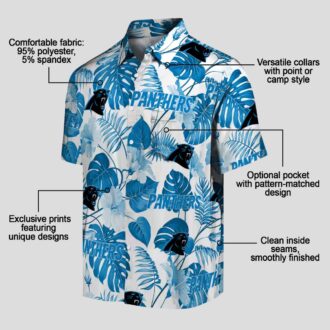 Carolina Panthers Luau Aloha Shirt - Blue & White Tropical Plants Button Up