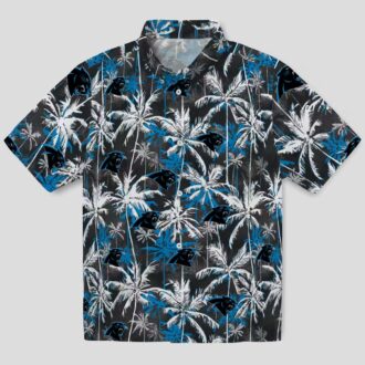Carolina Panthers Palm Pattern Hawaiian Shirt – Blue & Black Tropical Button Up