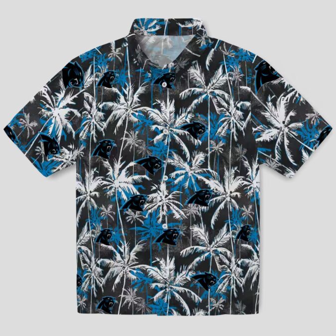 Carolina Panthers Palm Pattern Hawaiian Shirt – Blue & Black Tropical Button Up