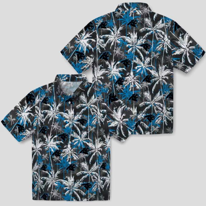 Carolina Panthers Palm Pattern Hawaiian Shirt – Blue & Black Tropical Button Up