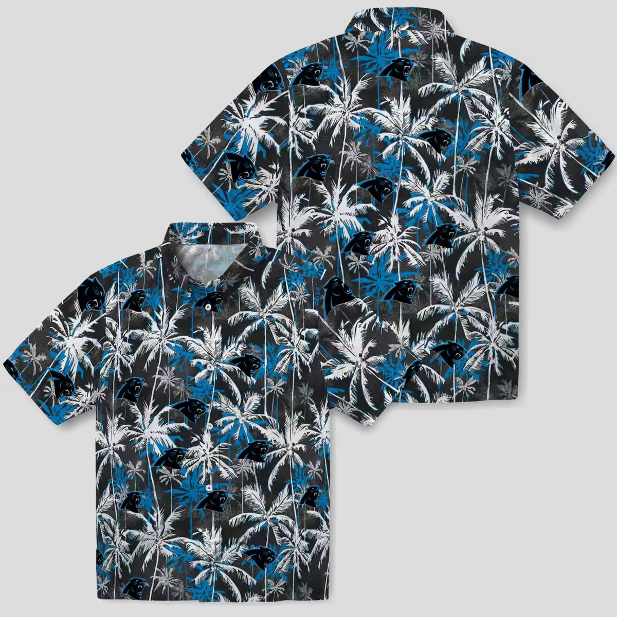 Carolina Panthers Palm Pattern Hawaiian Shirt – Blue & Black Tropical Button Up
