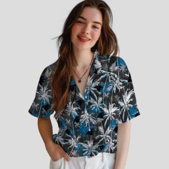 Carolina Panthers Palm Pattern Hawaiian Shirt – Blue & Black Tropical Button Up