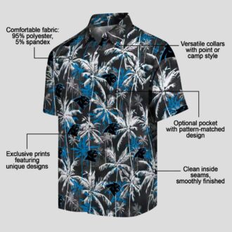 Carolina Panthers Palm Pattern Hawaiian Shirt – Blue & Black Tropical Button Up