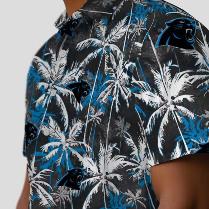 Carolina Panthers Palm Pattern Hawaiian Shirt – Blue & Black Tropical Button Up