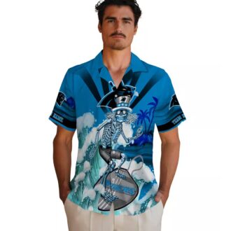 Carolina Panthers Surfing Skeleton Hawaiian Shirt – Custom Tropical Beach Shirt