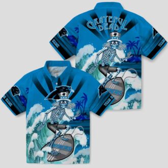 Carolina Panthers Surfing Skeleton Hawaiian Shirt – Custom Tropical Beach Shirt