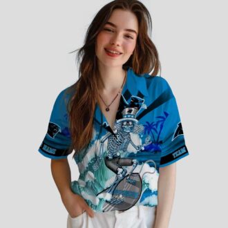 Carolina Panthers Surfing Skeleton Hawaiian Shirt – Custom Tropical Beach Shirt