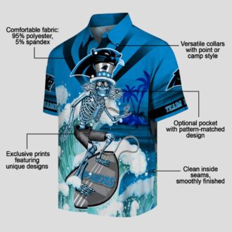 Carolina Panthers Surfing Skeleton Hawaiian Shirt – Custom Tropical Beach Shirt