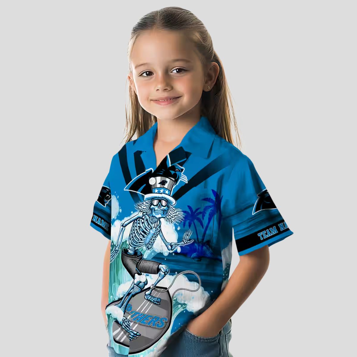 Carolina Panthers Surfing Skeleton Hawaiian Shirt – Custom Tropical Beach Shirt