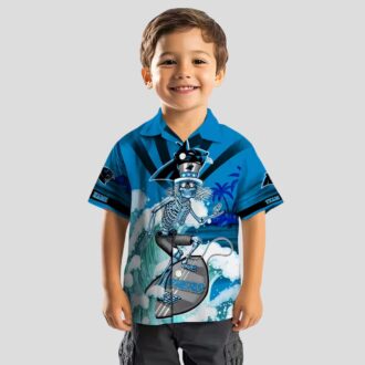 Carolina Panthers Surfing Skeleton Hawaiian Shirt – Custom Tropical Beach Shirt