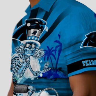 Carolina Panthers Surfing Skeleton Hawaiian Shirt – Custom Tropical Beach Shirt