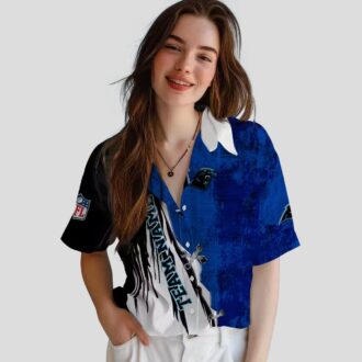 Custom Carolina Panthers Aloha Hawaiian Shirt - Edgy Streaks Blue White Beach Shirt