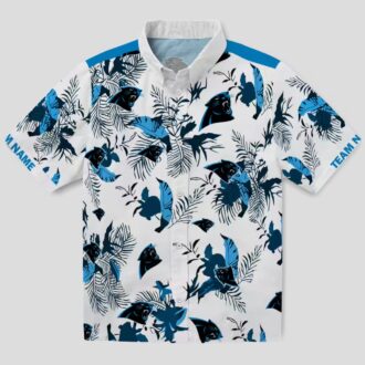 Custom Carolina Panthers Hawaiian Shirt - Botanical Blue & White Aloha Shirt for NFL Fans