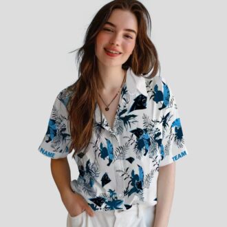 Custom Carolina Panthers Hawaiian Shirt - Botanical Blue & White Aloha Shirt for NFL Fans