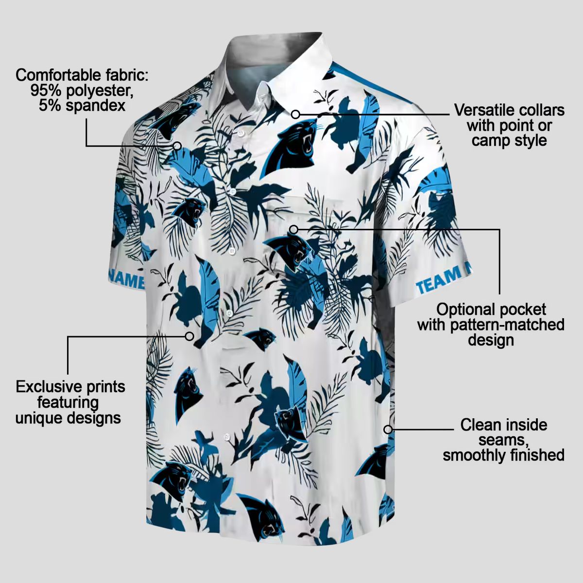 Custom Carolina Panthers Hawaiian Shirt - Botanical Blue & White Aloha Shirt for NFL Fans