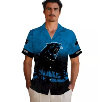 Custom Carolina Panthers Summer Hawaiian Shirt – Blue & Black Sunset Aloha Shirt
