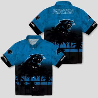 Custom Carolina Panthers Summer Hawaiian Shirt – Blue & Black Sunset Aloha Shirt
