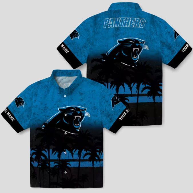 Custom Carolina Panthers Summer Hawaiian Shirt – Blue & Black Sunset Aloha Shirt