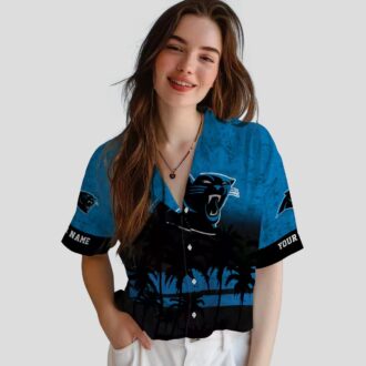 Custom Carolina Panthers Summer Hawaiian Shirt – Blue & Black Sunset Aloha Shirt