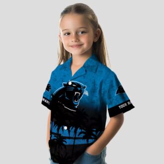 Custom Carolina Panthers Summer Hawaiian Shirt – Blue & Black Sunset Aloha Shirt