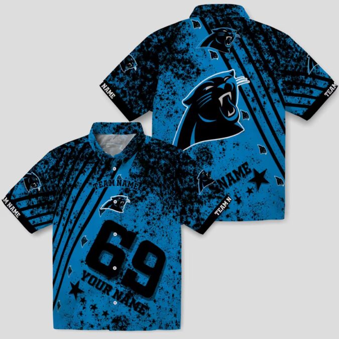 Custom NFL Carolina Panthers Hawaiian Shirt – Blue Star Stripes Short Sleeve Button Up