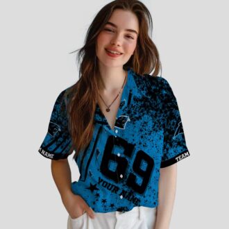 Custom NFL Carolina Panthers Hawaiian Shirt – Blue Star Stripes Short Sleeve Button Up