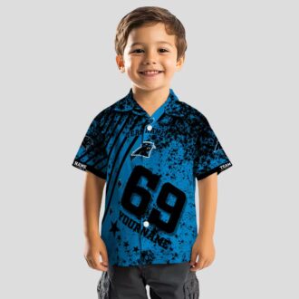 Custom NFL Carolina Panthers Hawaiian Shirt – Blue Star Stripes Short Sleeve Button Up