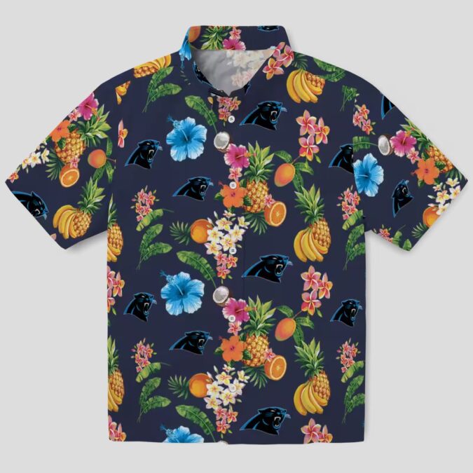 Hibiscus & Fruit Navy Blue Hawaiian Shirt – Carolina Panthers Aloha Shirt for NFL Fans