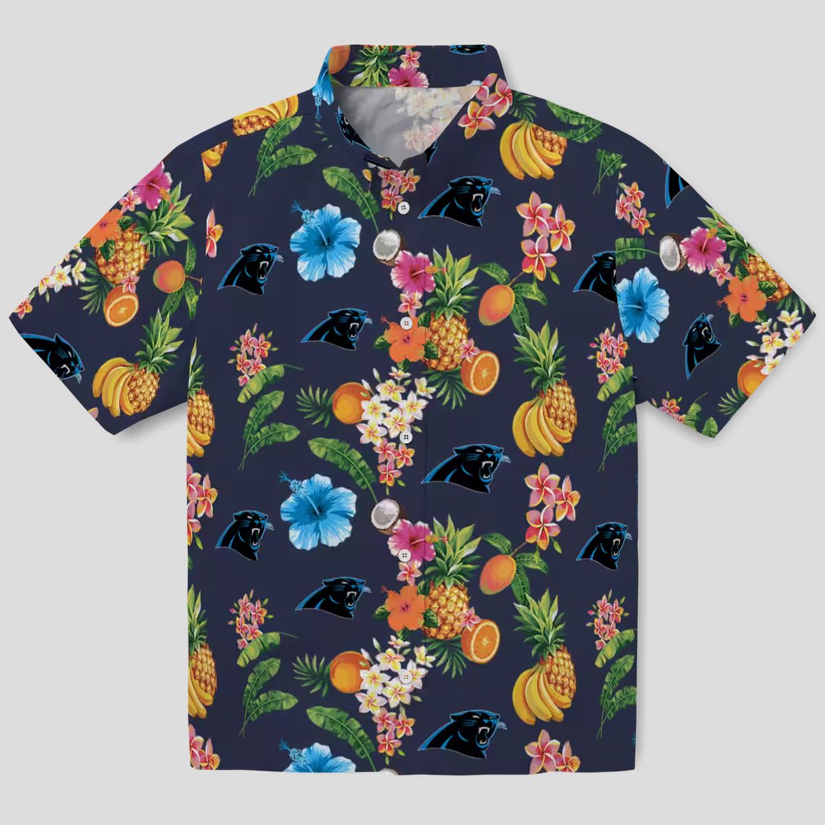 Hibiscus & Fruit Navy Blue Hawaiian Shirt – Carolina Panthers Aloha Shirt for NFL Fans