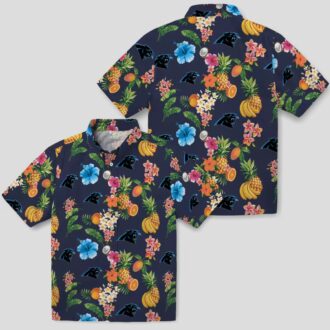 Hibiscus & Fruit Navy Blue Hawaiian Shirt – Carolina Panthers Aloha Shirt for NFL Fans