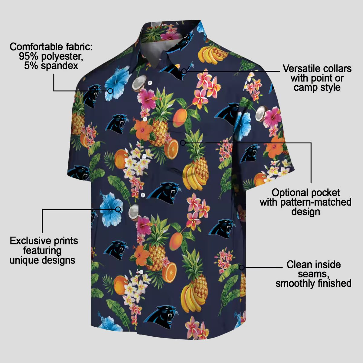 Hibiscus & Fruit Navy Blue Hawaiian Shirt – Carolina Panthers Aloha Shirt for NFL Fans