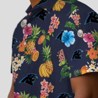 Hibiscus & Fruit Navy Blue Hawaiian Shirt – Carolina Panthers Aloha Shirt for NFL Fans