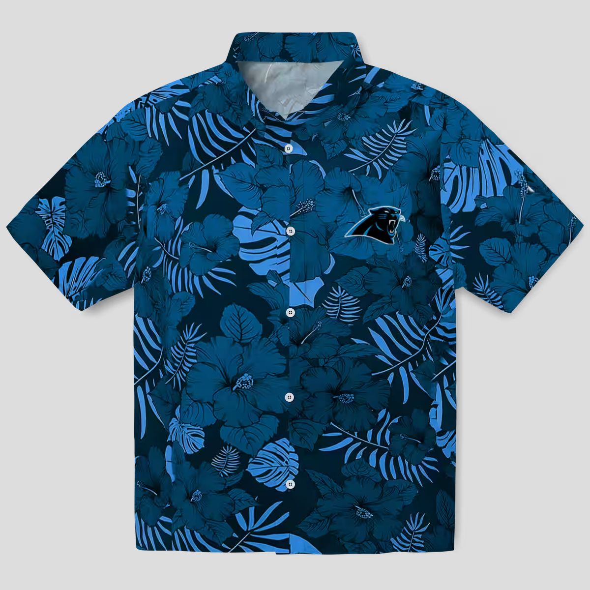 Men's Carolina Panthers Aloha Shirt - Blue Jungle Print Summer Beach Shirt