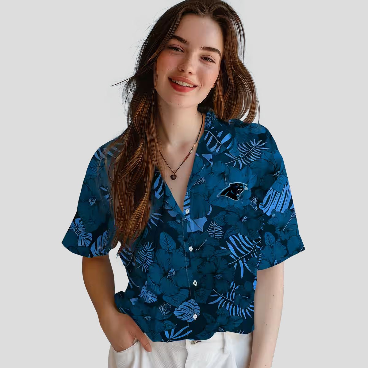 Men's Carolina Panthers Aloha Shirt - Blue Jungle Print Summer Beach Shirt