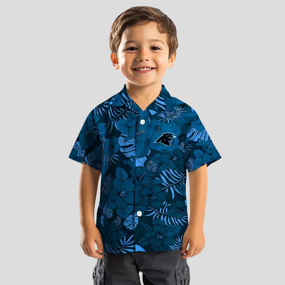 Men's Carolina Panthers Aloha Shirt - Blue Jungle Print Summer Beach Shirt
