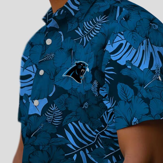 Men's Carolina Panthers Aloha Shirt - Blue Jungle Print Summer Beach Shirt