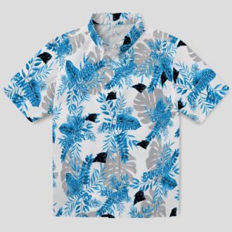 NFL Carolina Panthers Aloha Shirt – Blue White Tropical Leaves Button Up