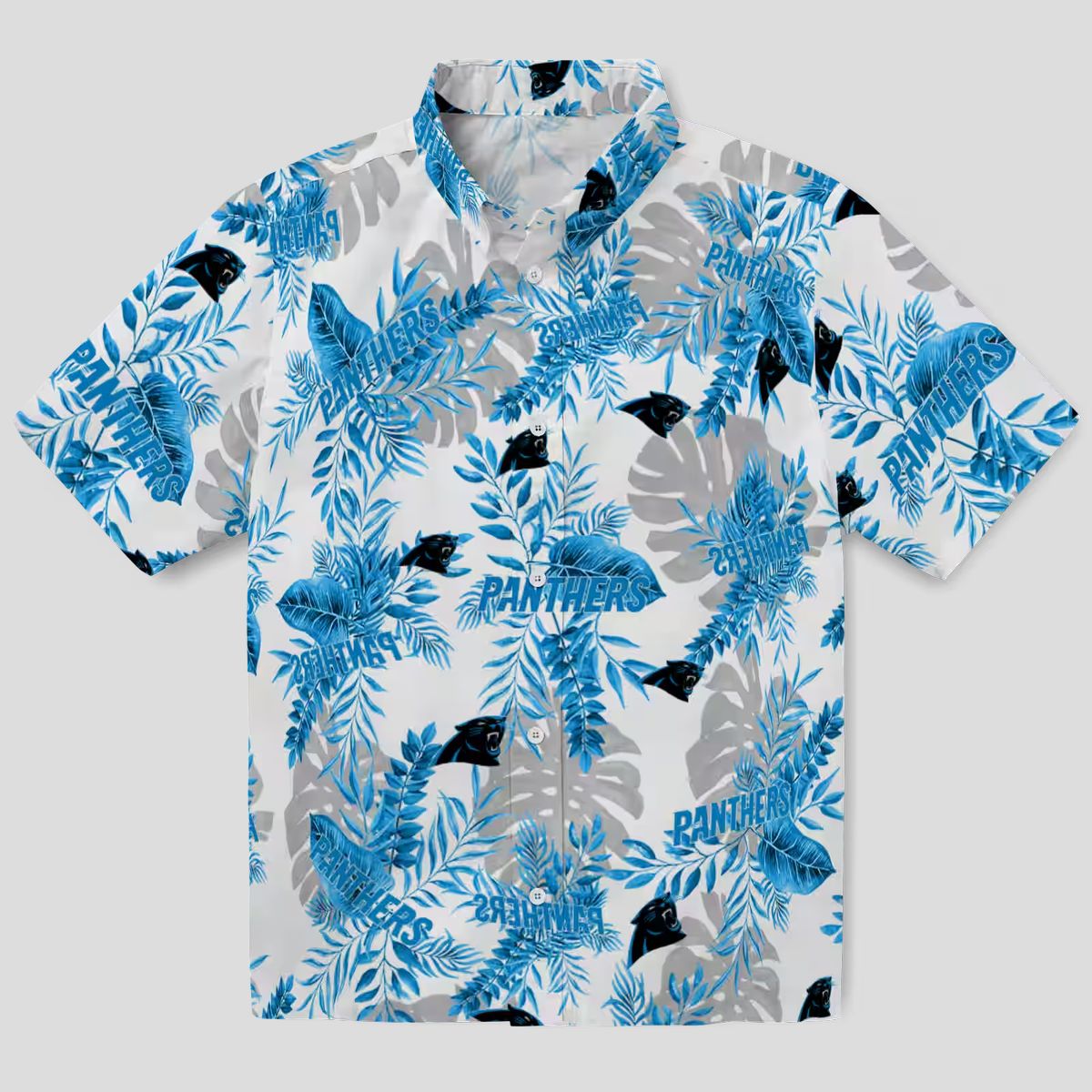 NFL Carolina Panthers Aloha Shirt – Blue White Tropical Leaves Button Up
