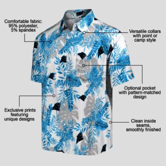 NFL Carolina Panthers Aloha Shirt – Blue White Tropical Leaves Button Up