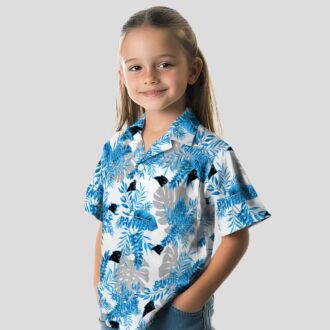 NFL Carolina Panthers Aloha Shirt – Blue White Tropical Leaves Button Up