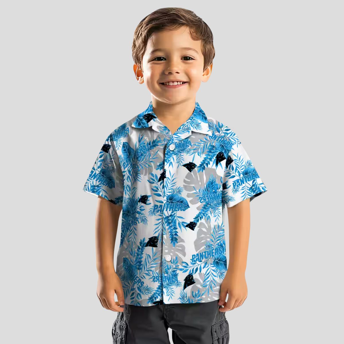NFL Carolina Panthers Aloha Shirt – Blue White Tropical Leaves Button Up