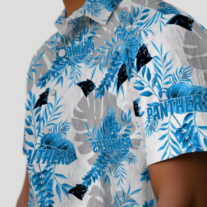 NFL Carolina Panthers Aloha Shirt – Blue White Tropical Leaves Button Up