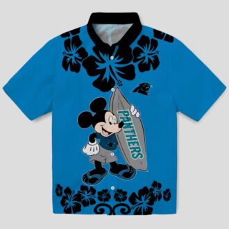 NFL Carolina Panthers Aloha Summer Shirt - Surfing Mickey Blue Hawaiian Vacation Shirt