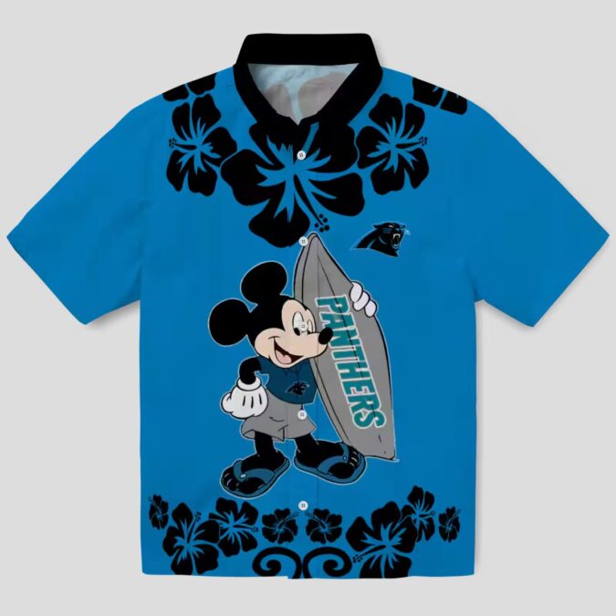 NFL Carolina Panthers Aloha Summer Shirt - Surfing Mickey Blue Hawaiian Vacation Shirt
