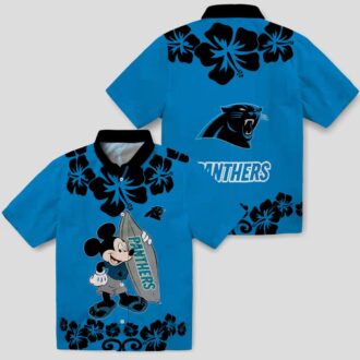 NFL Carolina Panthers Aloha Summer Shirt - Surfing Mickey Blue Hawaiian Vacation Shirt